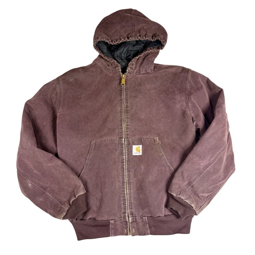 Vintage 1998 Carhartt Jacket Youth Sz L Y06BRG USA Canvas Hooded Chore Coat RARE